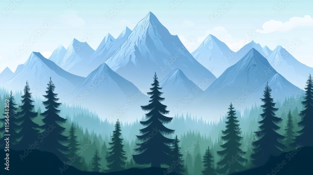 Fototapeta premium Tranquil Forest Landscape with Mountain Ranges