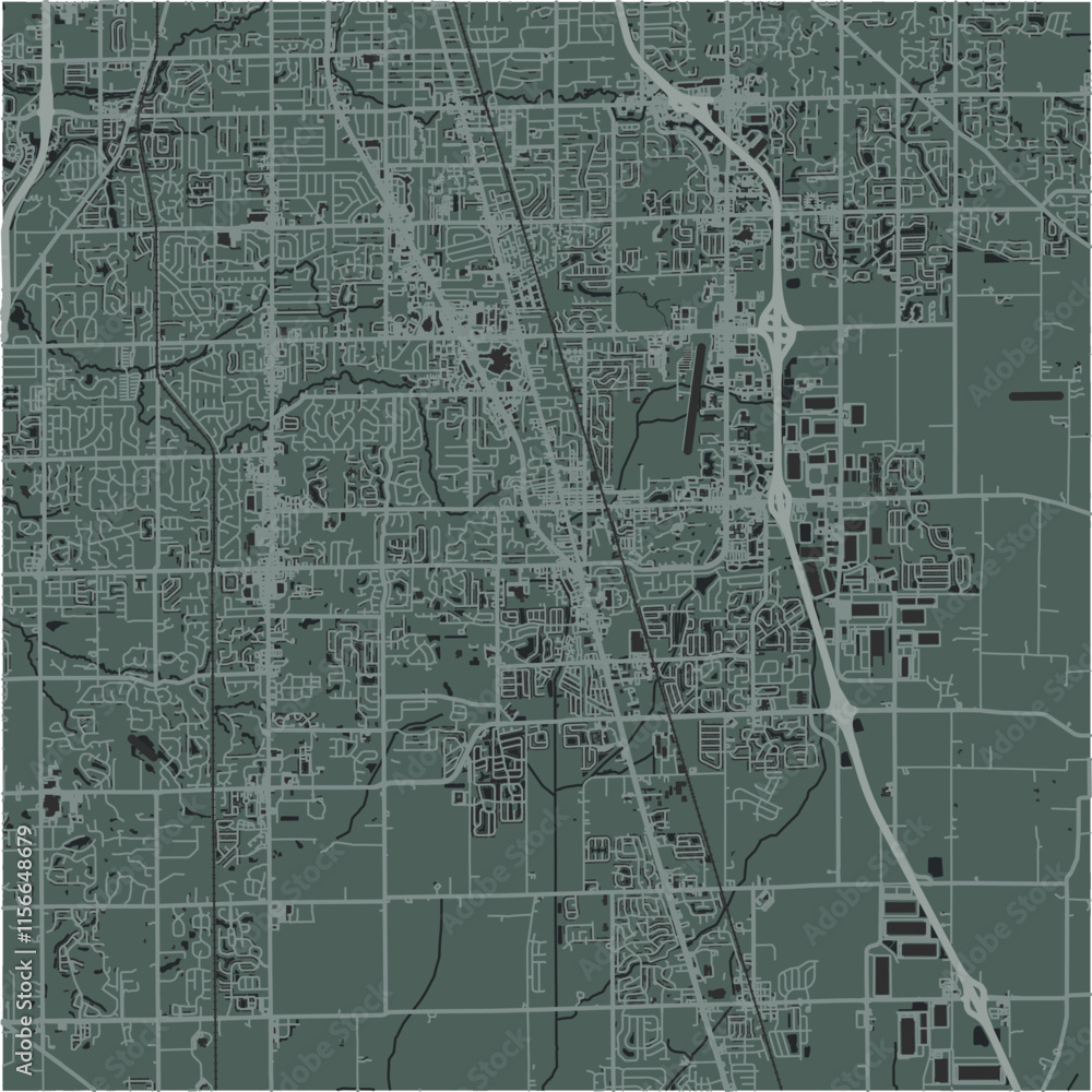 Map of Greenwood in Indiana in a smooth dark style. Contains layered vector with roads water, parks, etc. Map of Greenwood in Indiana in a smooth dark style. Contains layered vector with roads water, parks, etc.