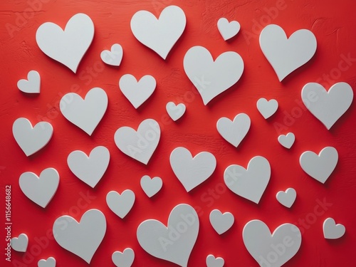 A red background with a bunch of hearts scattered around it photo