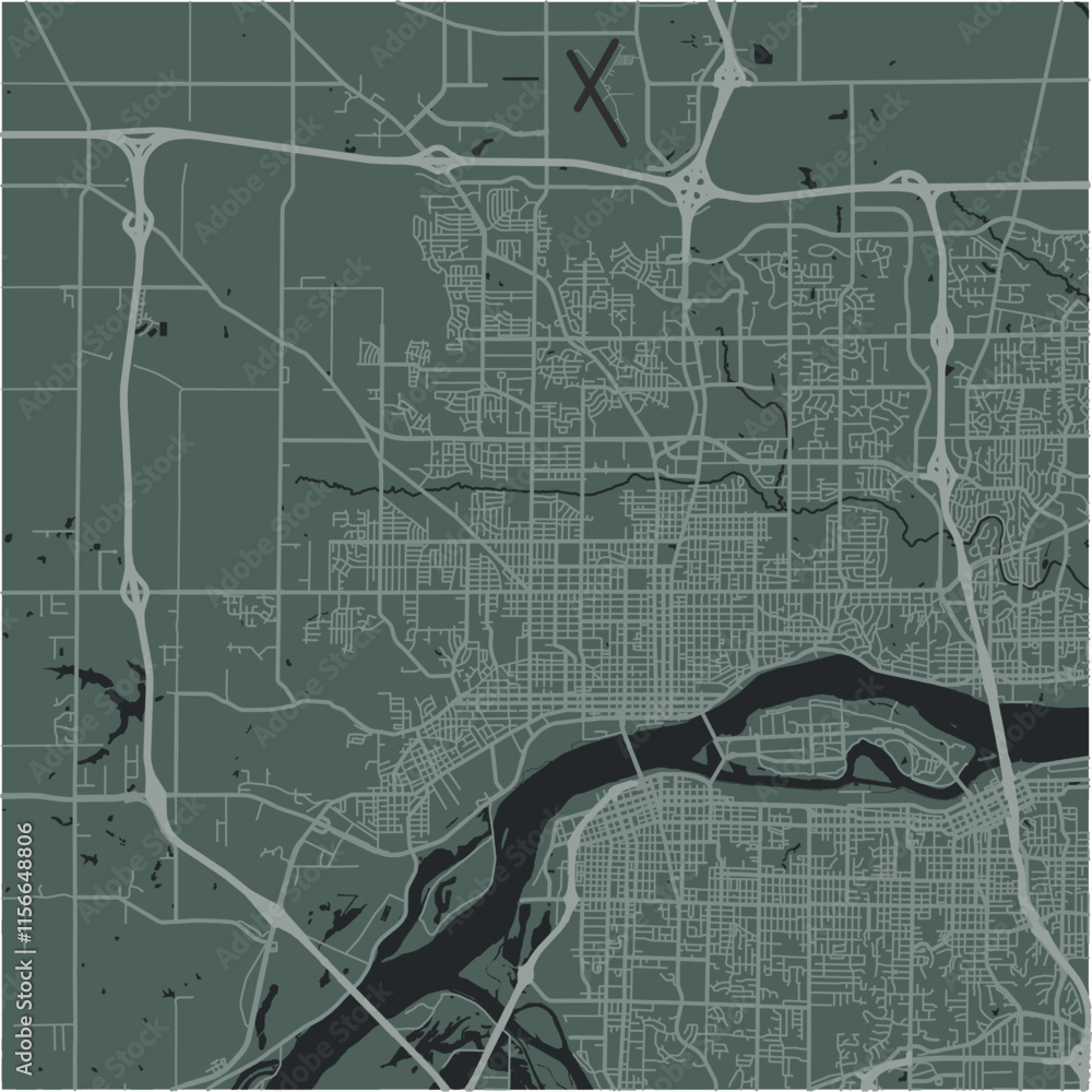 Fototapeta premium Map of Davenport Center in Iowa in a smooth dark style. Contains layered vector with roads water, parks, etc.