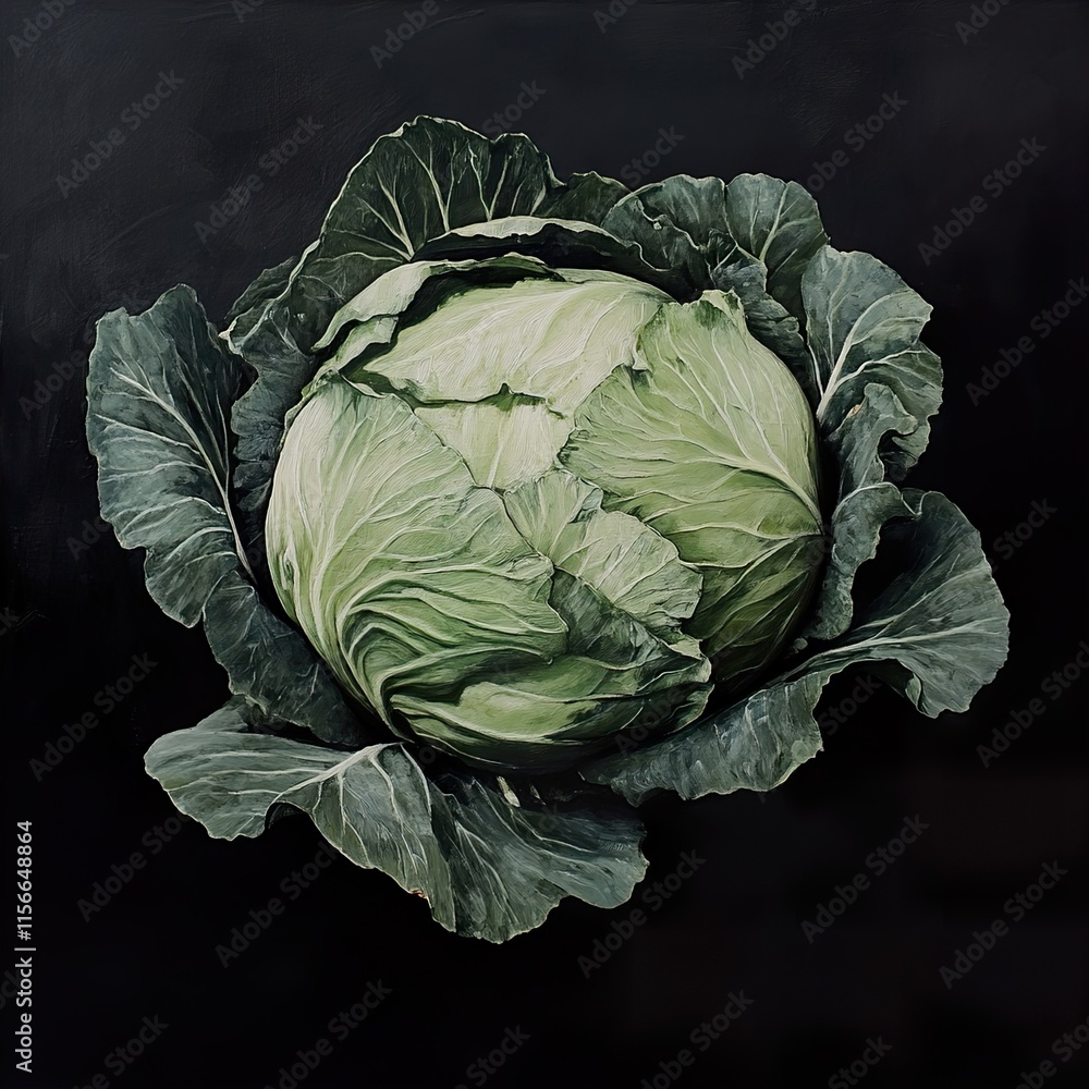 Obraz premium Closeup of a Green Cabbage on Dark Background