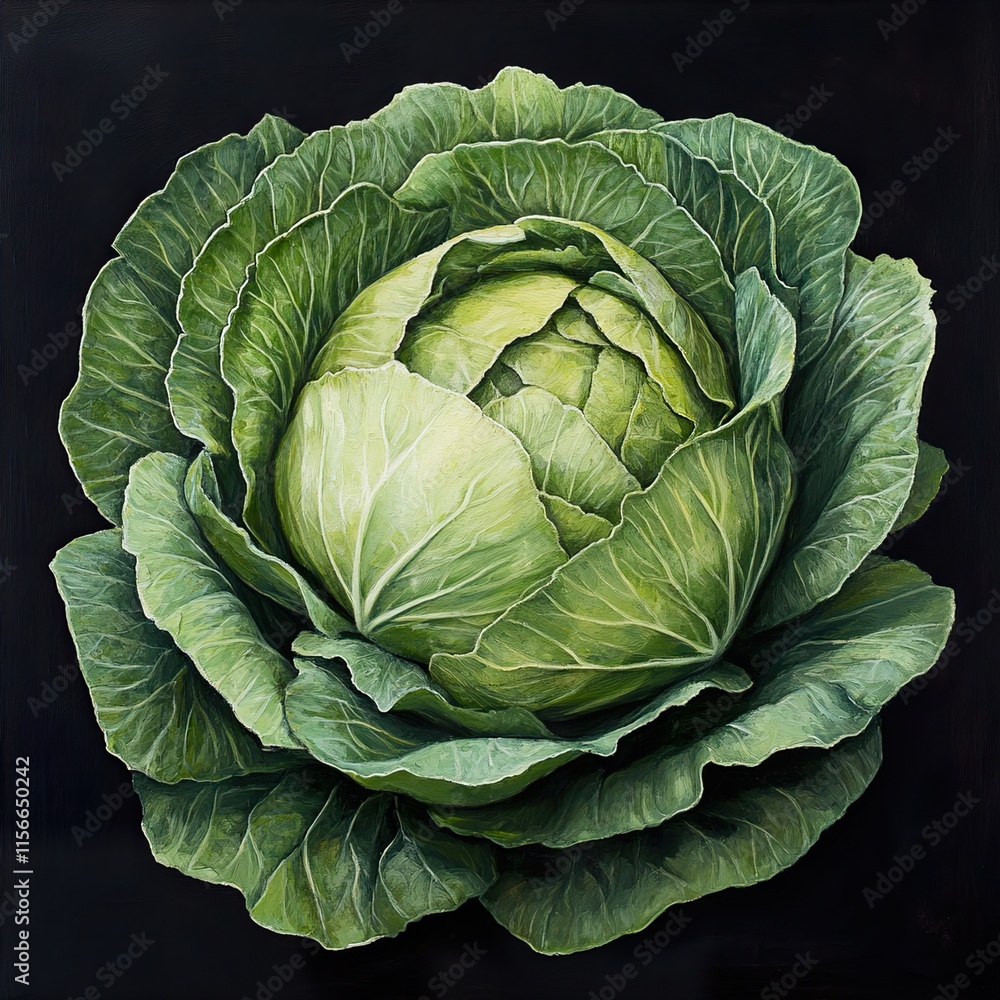 Obraz premium Green Cabbage: A Vibrant Still Life Painting
