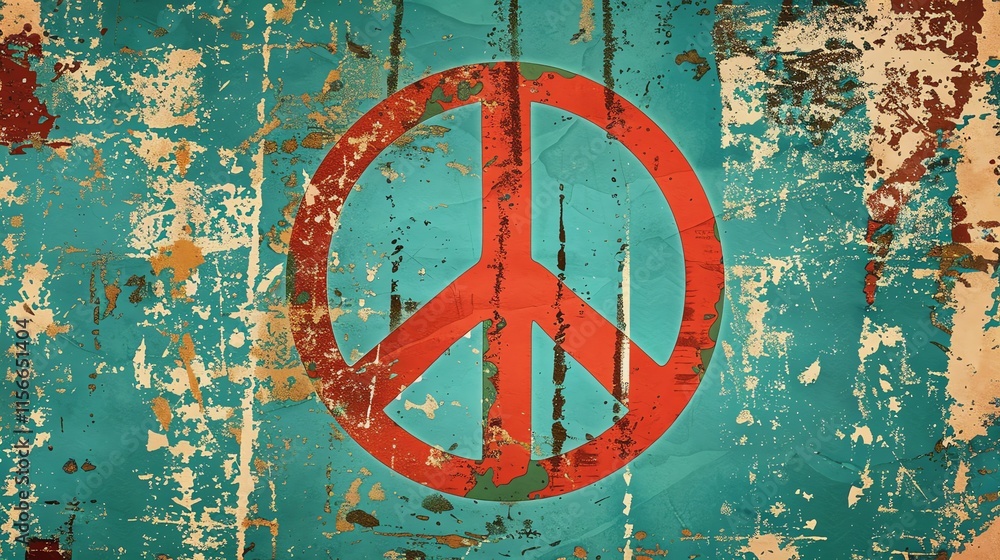 A peace sign painted on a worn-out surface.