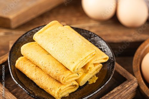 Egg roll ，A Chinese snack: Chicken rolls biscuits photo