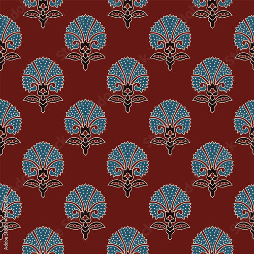 Allover Block Print Floral Seamless Pattern