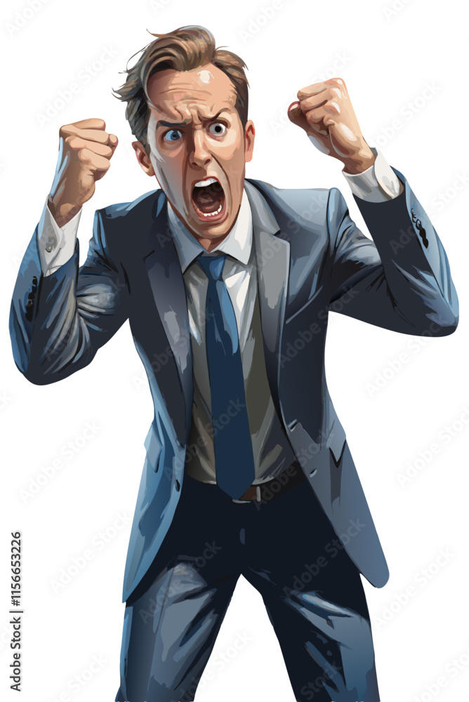 Businessman in a suit crazy panic clutching his vector image, Isolated on white background.
Businessman in a suit crazy panic clutching his vector image, Isolated on white background.