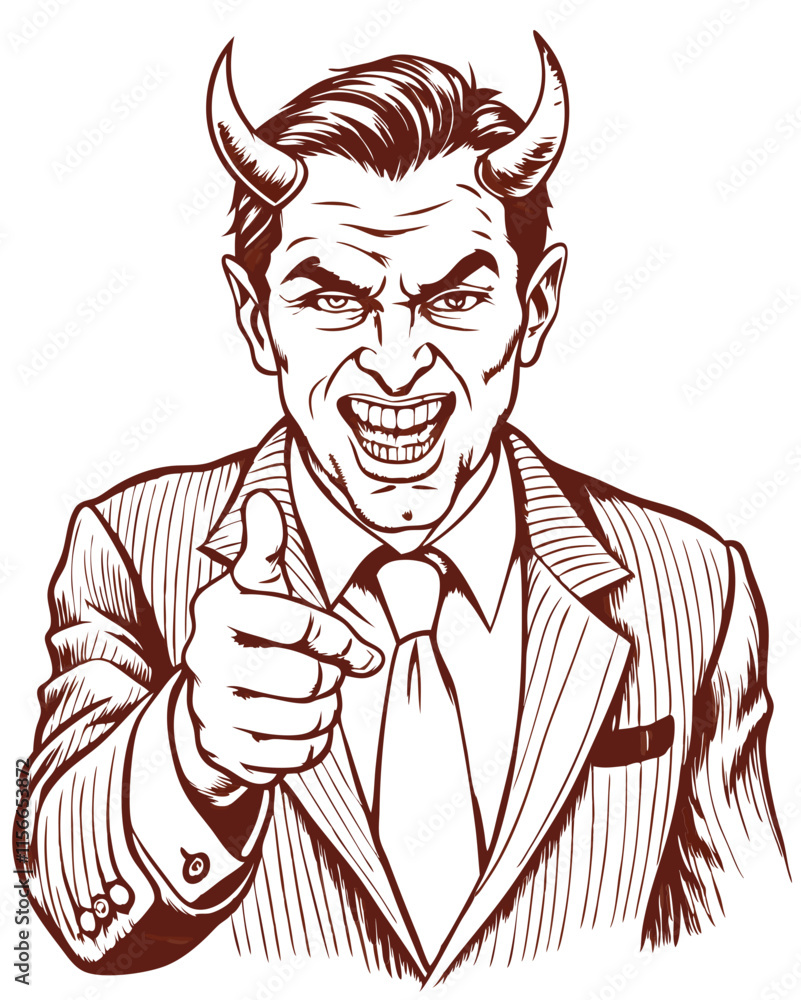 Devil businessman pointing to you vector image, Isolated on white background.
Devil businessman pointing to you vector image, Isolated on white background.