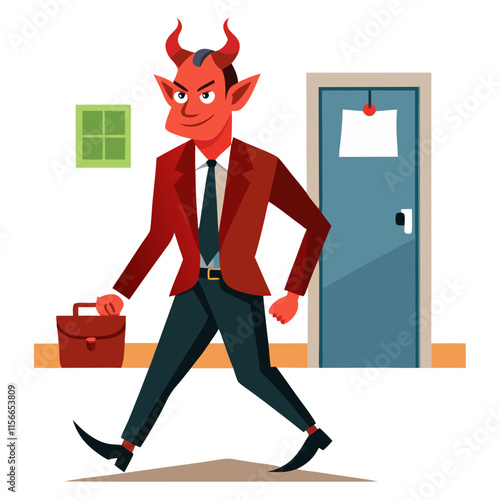 Devil businessman walking vector image, Isolated on white background.
