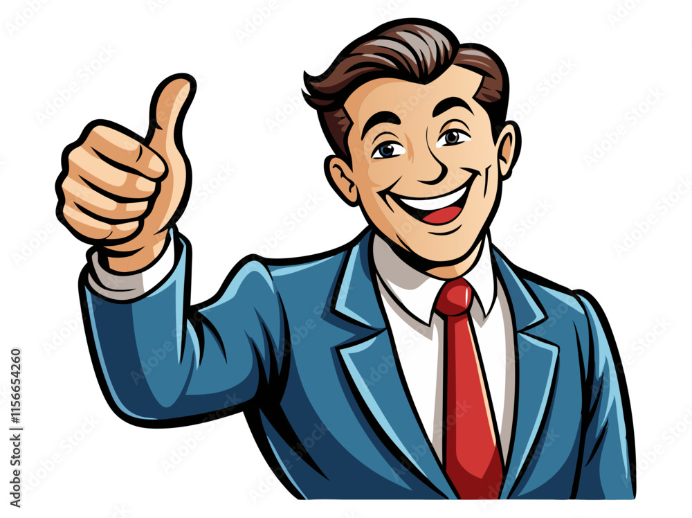 Happy businessman keeps his thumbs up retro comic vector image, Isolated on white background.
Happy businessman keeps his thumbs up retro comic vector image, Isolated on white background.