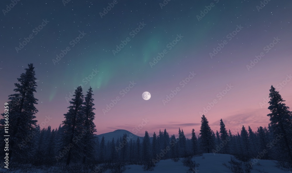Full Moon in the Night Sky with Northern Lights, Dark Theme, Realistic Universe Full Moon in the Night Sky with Northern Lights, Dark Theme, Realistic Universe