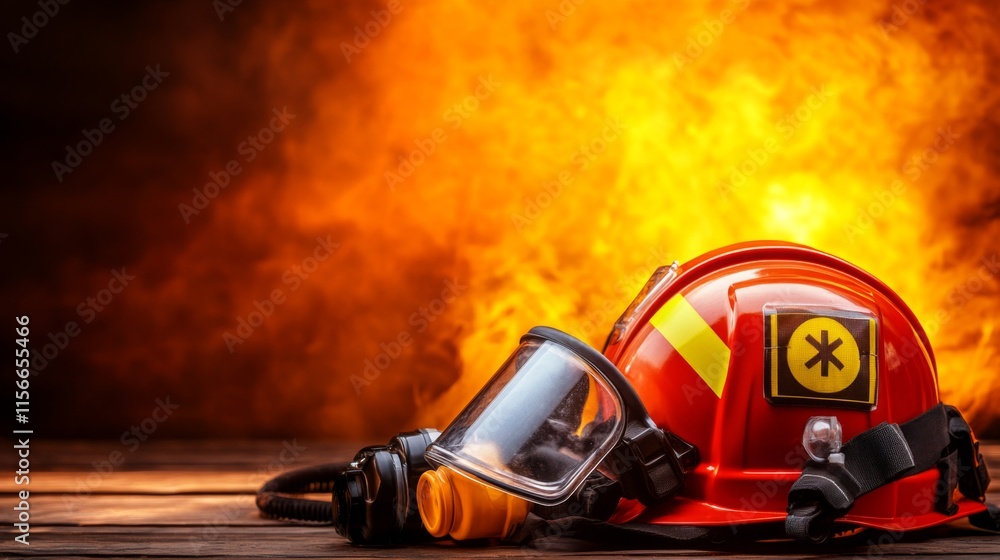 Naklejka premium Bright Firefighter Gear on Urban Background