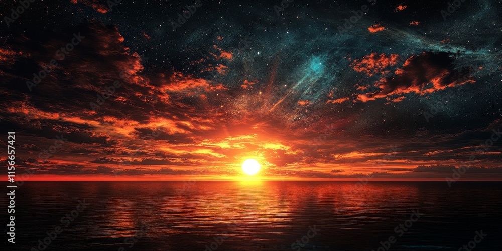 The sun rises brilliantly, casting a warm glow that breaks through the dark sky, illuminating the horizon and creating a stunning contrast with the deep shades of the dark sky above. The sun rises brilliantly, casting a warm glow that breaks through the dark sky, illuminating the horizon and creating a stunning contrast with the deep shades of the dark sky above.