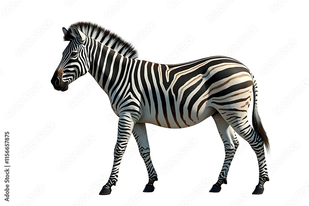 Fototapeta premium Striped Zebra Walking Isolated White Background Wildlife Image