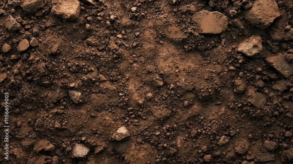 Top-down close-up of freshly dug dark brown soil ground surface.Close up Top-down close-up of freshly dug dark brown soil ground surface.Close up