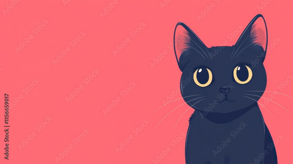 Cute Black Cat Smiling on Pink Background - Minimalist Pet Portrait Cute Black Cat Smiling on Pink Background - Minimalist Pet Portrait