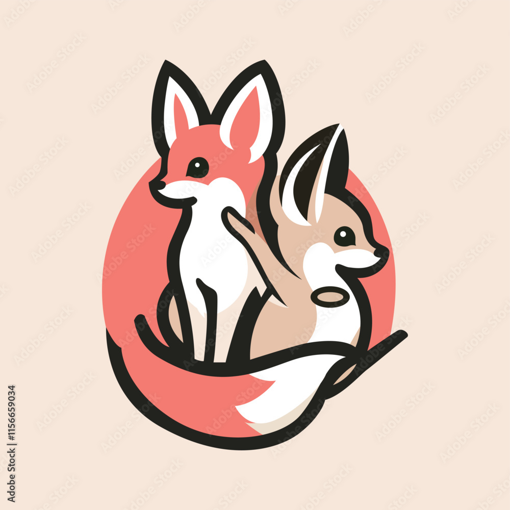 Obraz premium Cute Colourful Fennec Fox Logo Vector