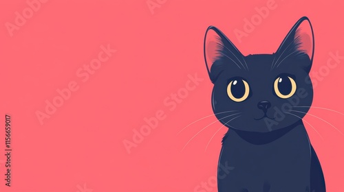 Cute Black Cat Smiling on Pink Background - Minimalist Pet Portrait
