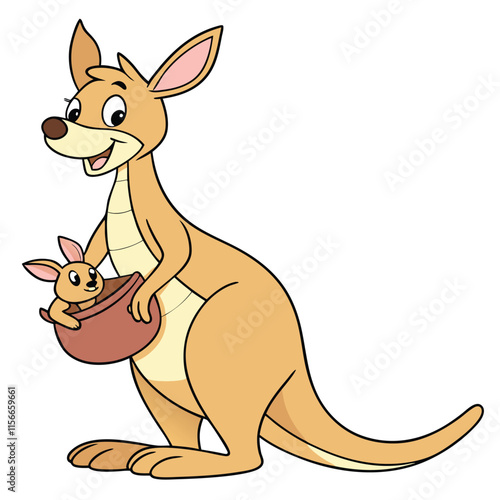 A cheerful kangaroo with a baby joey peeking out from its pouch Illustrator Artwork
