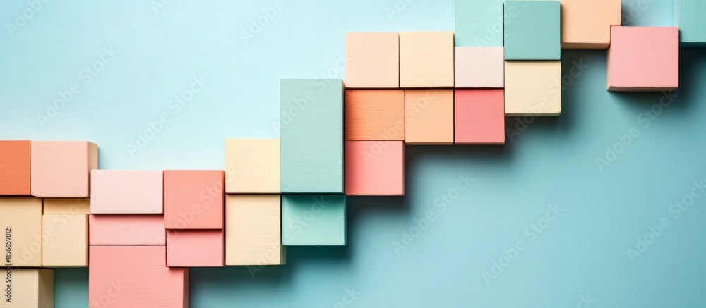 Colorful Wooden Blocks in Diagonal Pattern on Light Photo of a vibrant Colorful Wooden Blocks in Diagonal Pattern on Light Photo of a vibrant