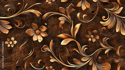 Ornate Bronze Floral Pattern - Decorative Wall Art Design