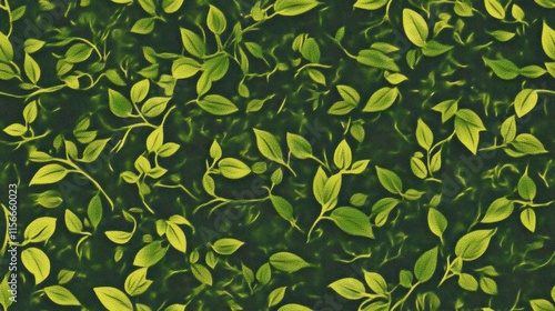 Lush Green Leaves on Dark Background Textile Pattern