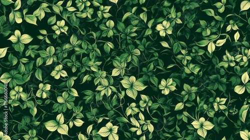 Lush Green Leaf and Flower Pattern - Seamless Botanical Design