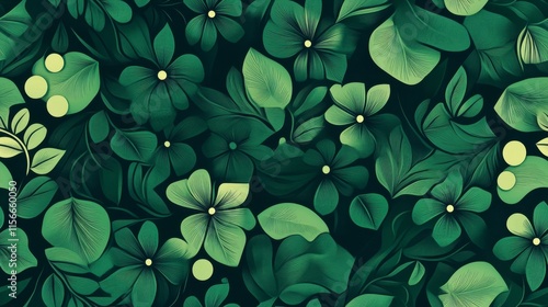Lush Green Floral Pattern, Botanical Textile Design