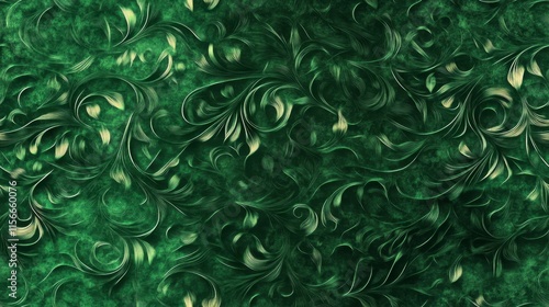 Emerald Green Swirling Floral Pattern Background Textile Design