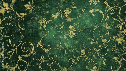 Elegant Green Gold Damask Floral Pattern Background