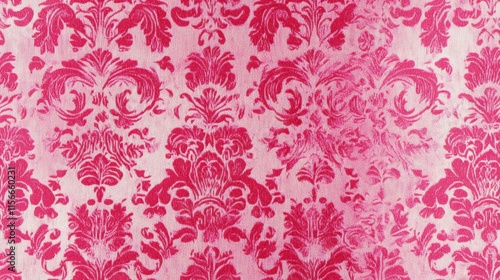 Pink Damask Fabric Texture Background, Vintage Floral Pattern