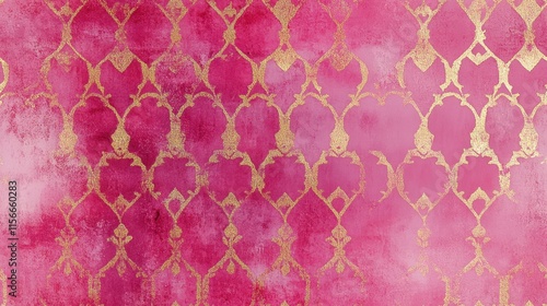 Pink Gold Damask Pattern, Elegant Watercolor Texture Background