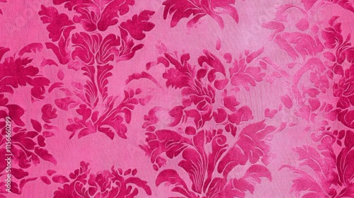 Pink Damask Fabric Texture, Elegant Floral Pattern Background
