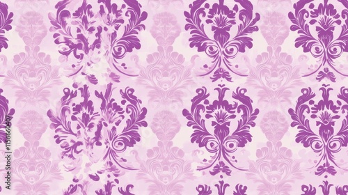 Purple Damask Floral Pattern Background Textile Design