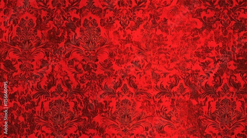 Red Damask Pattern Background, Vintage Textile Design, Dark Floral Wallpaper