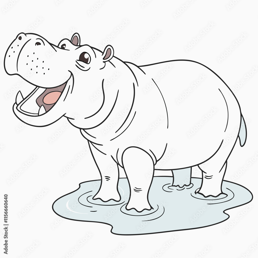 A grinning hippo wading in shallow, clear water A grinning hippo wading in shallow, clear water