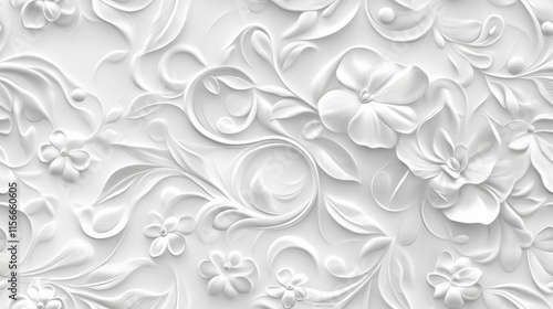 Elegant White Floral 3D Relief Pattern Background Texture