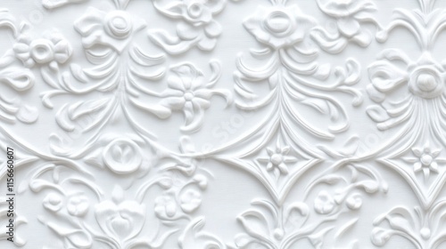 White Floral Relief Wall Panel Texture - Elegant Design Background