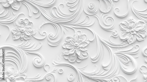 Elegant White Floral 3D Relief Pattern Background