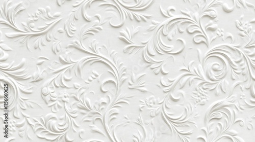 Elegant White Embossed Floral Damask Wallpaper Design