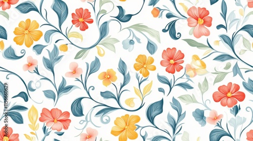 Whimsical Floral Pattern, Pastel Blooms, Elegant Design, Seamless Repeat
