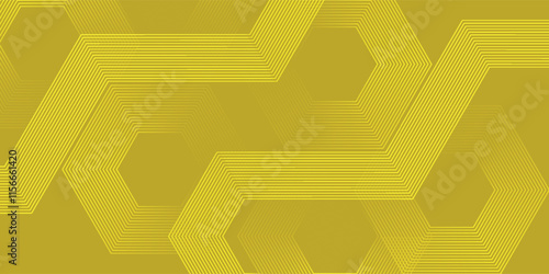 Digital abstract background hexagon lines on yellow background. Futuristic digital network line art design for poster, flyer, cover, website, banner