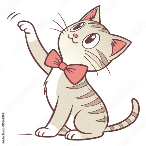 A playful cat with wide eyes, wearing a tiny bowtie Illustrator Artwork