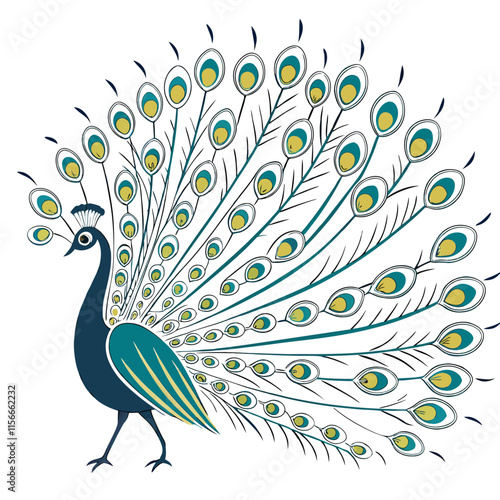 A radiant peacock with its tail feathers fully fanned in a dazzling display Illustrator Artwork