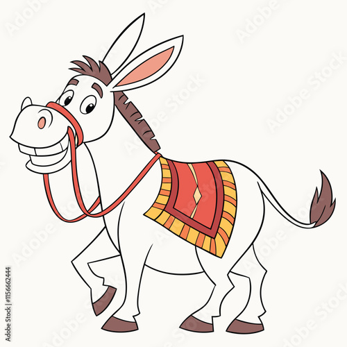 A smiling donkey with floppy ears and a colorful saddle blanket Illustrator Artwork