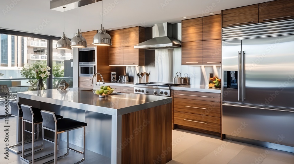 Beautifully designed modern kitchen with sleek cabinets high end stainless steel appliances and a spacious open layout that creates a stylish and functional living space Beautifully designed modern kitchen with sleek cabinets high end stainless steel appliances and a spacious open layout that creates a stylish and functional living space