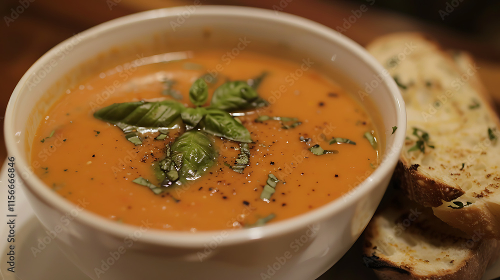 A bowl of creamy tomato soup A bowl of creamy tomato soup