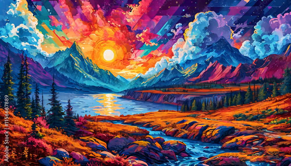Fototapeta premium Abstraktion Eine futuristische Berglandschaft 16х9. Hintergrund für das Design 3.