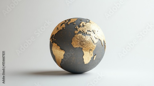 A globe designed with metallic textures, giving a luxurious feel against a white backdrop.