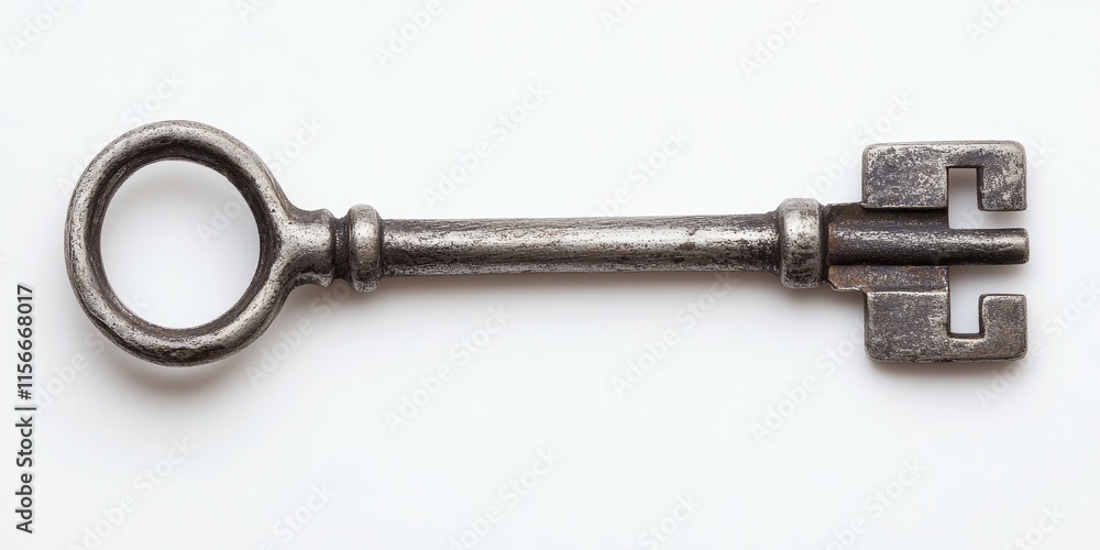 Isolated metal key presented on a white background, showcasing the unique design and features of the metal key, highlighting the importance of the metal key in various applications. Isolated metal key presented on a white background, showcasing the unique design and features of the metal key, highlighting the importance of the metal key in various applications.