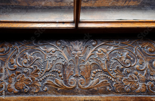 Decorative ancient window sill closeup